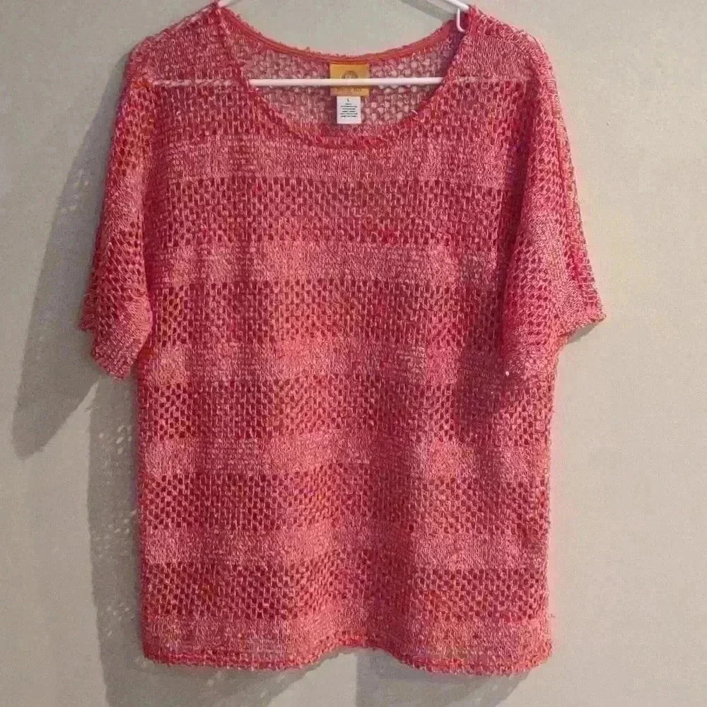 Ruby Rd. Glitter mesh knit short sleeve orange top size‎ large